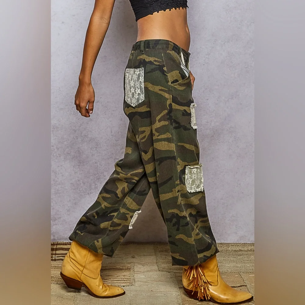 NWT POL Boho Patchwork Relaxed Fit Camo Camouflage Jogger Drawstring Pants - Picture 8 of 10